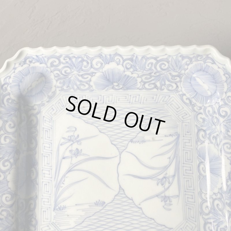 画像5: 伊万里焼　染付　角皿　大皿　植物　 (5)