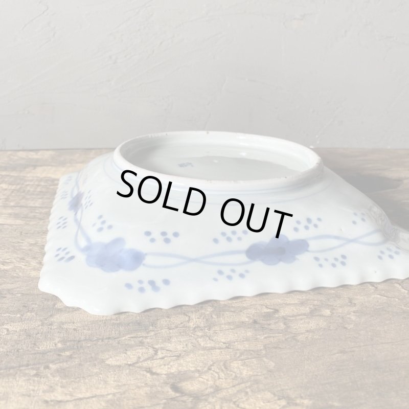 画像9: 伊万里焼　染付　角皿　大皿　植物　 (9)