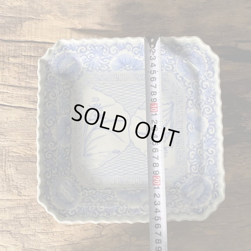 画像12: 伊万里焼　染付　角皿　大皿　植物　 (12)