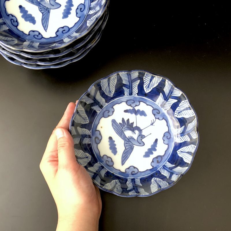 伊万里焼 なます皿 鶴 染付 5客セット - ジャパニーズアンティークショップ【結和堂オンラインショップ】 伊万里焼 なます皿 鶴 染付 5客セット - ジャパニーズアンティークショップ【結和堂オンラインショップ】